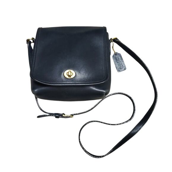 Vintage Coach Companion Flap Crossbody Bag Black Leather Creed 9076 - Picture 12 of 13